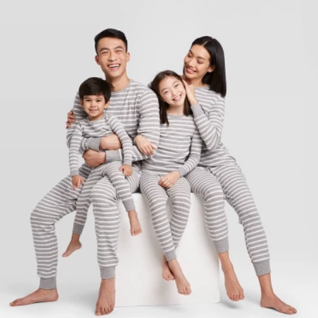 Gray Striped Matching Family Pajamas