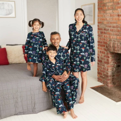 Holiday Hot Air Balloon Print Flannel Matching Family Pajamas