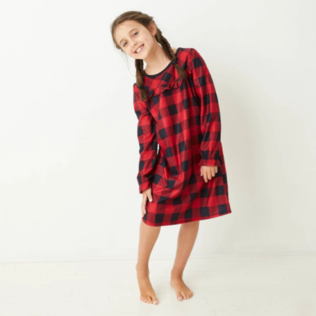 Kids' Holiday Buffalo Check Flannel Matching Family Pajamas Nightgown