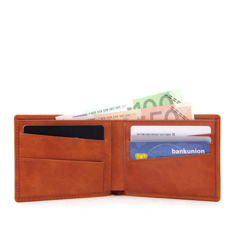 RFID Blocking Bi fold Custom PU Real Leather Wallet
