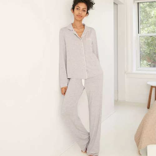 Women's Beautifully Soft Long Sleeve Notch Collar Top and Pants Pajama Set
